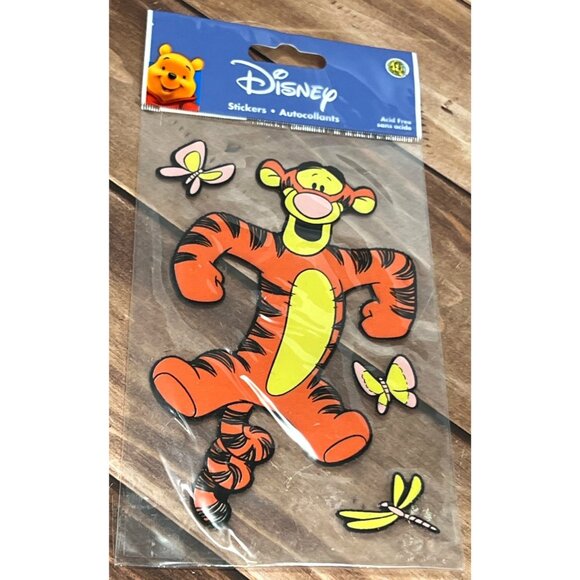 VINTAGE SANDY LION DISNEY TIGGER W BUTTERFLY SET OF 4 PUFFY STICKERS DRAGONFLY - Picture 1 of 3